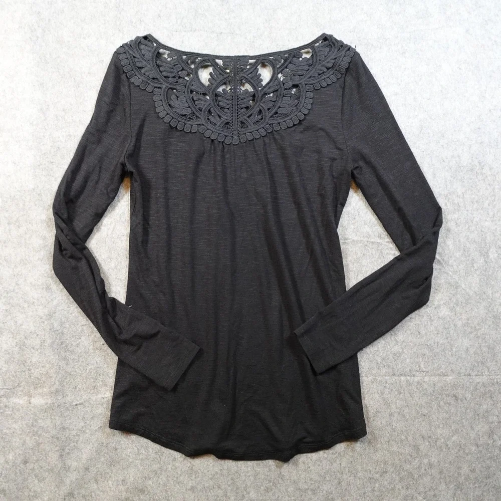Anthropologie Top Womens Extra Small Meadow Rue Lace Detail Black Blouse